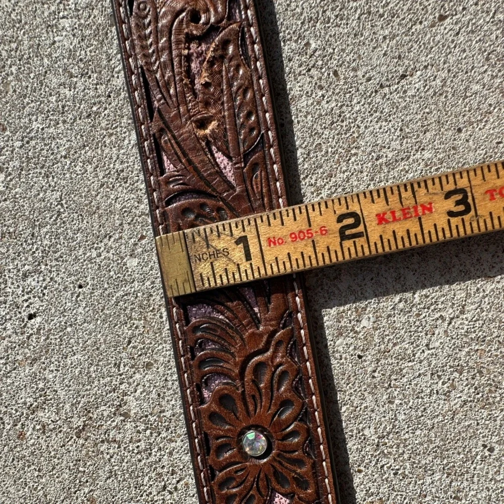 Ariat Womens Brown Tooled Leather Western Belt Rhinestone Buckle A1513430 Size S
